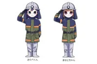 瀬戸市消防団公式応援キャラクターの「おりべくん」と「きせとちゃん」のイラストです。