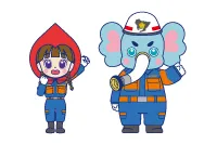 こころさんとケスゾウさんの全身イラストです。