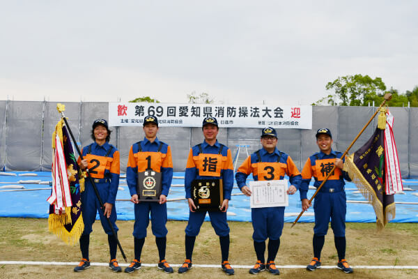 第69回愛知県消防操法大会時に優勝した岡崎市河合消防団第5部-写真